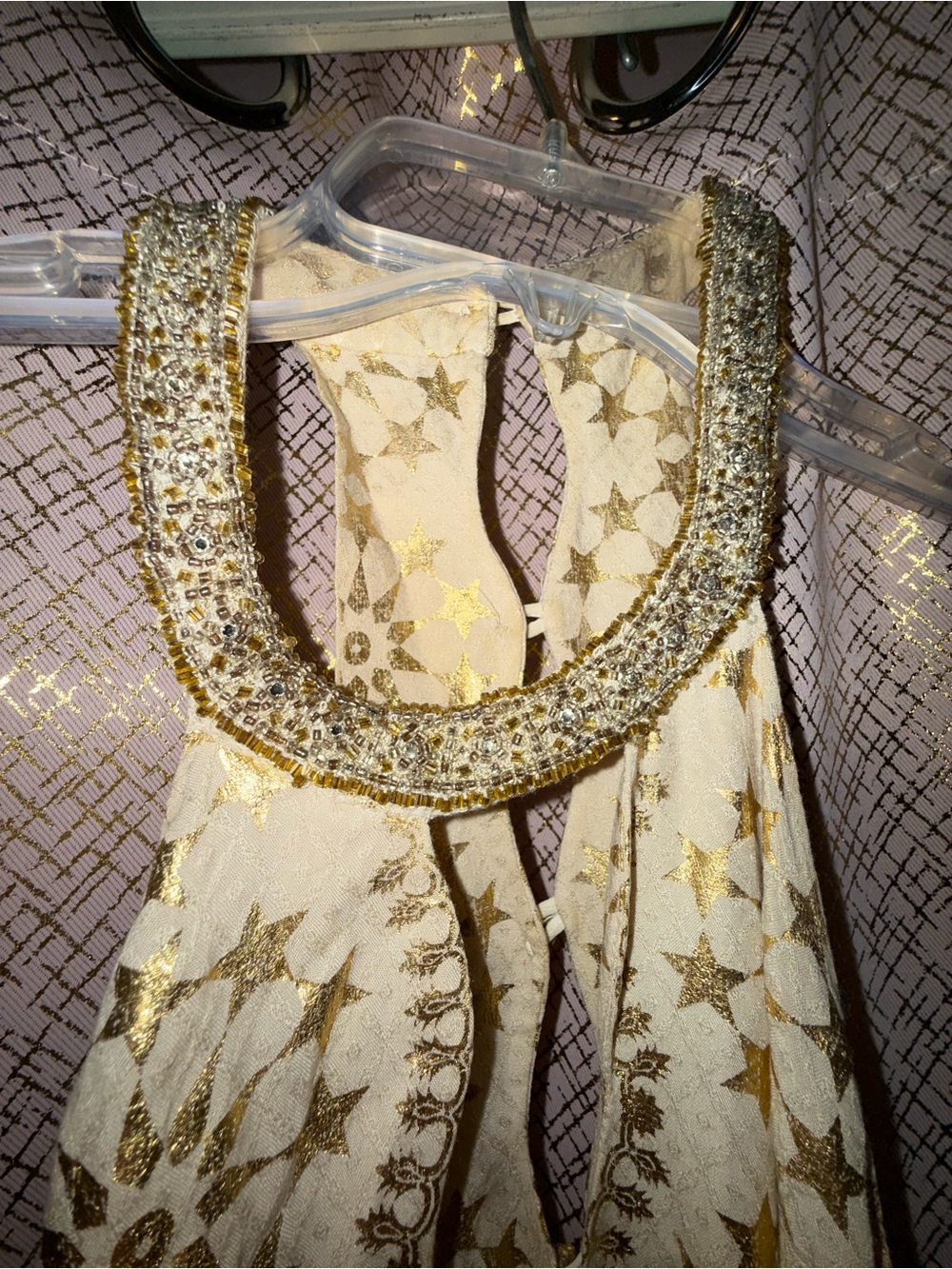 Kimchi Blue Cream Dress with Metallic Gold Motif - Picture 4 of 7